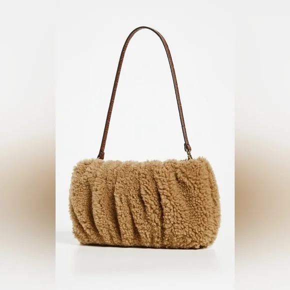 STAUD Tan Natural Bean Shearling Shoulder Bag - Picture 1 of 14